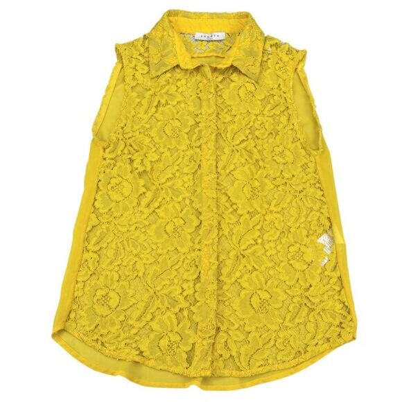 Sandro Yellow Lace Sleeveless Concealed Button Up Blouse Womens Size Small - Picture 2 of 8